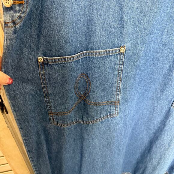 VINTAGE EXPRESSIONS Women's PLUS 1X Y2K Denim Sleeveless Maxi Jean Dress Pockets - Picture 11 of 14